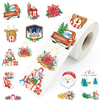 Autocollants de Noël en aquarelle, 500 pièces, motif camion rouge du Père Noël et rennes, rouleau d'étiquettes de fêtes pour décorer les enveloppes et cartes de Noël