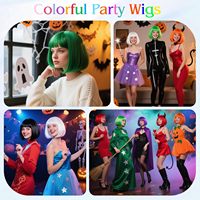 MEEZY Perruques courtes bleues style bob, cheveux raides, frange plate, légères, pour femmes, colorées, amusantes, pour cosplay, fête, néon, carnaval, Halloween