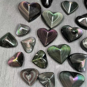 高品質レインボーフラッシュ黒曜石ハート自然手彫り黒曜石ハート癒し - Product Image 4