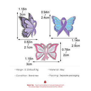 制造商珐琅粉色紫色蓝色蝴蝶丝带癌症意识胸针徽章胸针翻领针 - Product Image 2