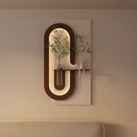 Seni Dinding Relief 3D Japandi Modern dengan Lampu LED, Patung Plester dengan Vas Bunga Kaca untuk Ruang Tamu, Pintu Masuk, Custom