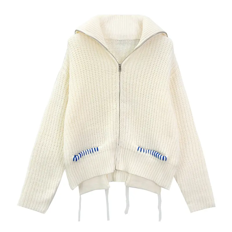 Factory wholesale Korean stylish zip soft sweater loose crewneck knit cardigan top female