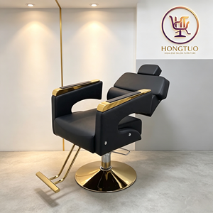 Z Salon Chair and Mirror <b>Set</b> / <b>Barber</b> Shop Chair Hair Salon / Black and Gold Salon Chairs - Product Image 1