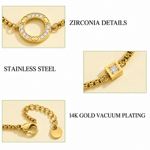 Pulsera de Cadena con Anillo de Zirconia en Color Oro y Plata para Mujer, Acero Inoxidable, Chapado en Oro de 14K, con Acento de Piedra Cuadrada - Product Image 2