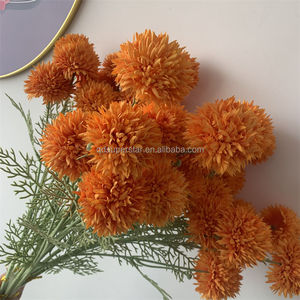 B-612 Haute Qualité 4 Tiges Longues Fleurs Artificielles de Chrysanthème Orange en Boule, Fleurs Décoratives Artificielles de Pissenlit - Product Image 3