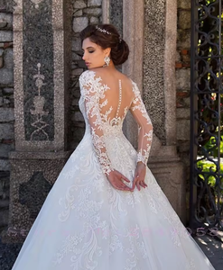 NDB10373 Robes de mariée de printemps de <span class=keywords><strong>grande</strong></span> <span class=keywords><strong>taille</strong></span>, style européen et américain, nouvelle collection, sexy, col rond, manches longues, jupe - Product Image 3