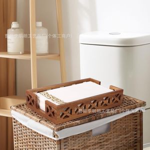 Portarrollos de madera para baño, cesta organizadora de almacenamiento para encimera, para uso en el hogar o cafetería - Product Image 1