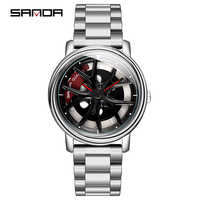 Montre à quartz Sanda à cadran rotatif, design ajouré tridimensionnel, verre minéral renforcé, étanche 30M, en zinc