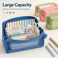 Trousse à crayons de grande capacité, sac à stylos en maille Oxford à double fermeture éclair, pochette de rangement de papeterie pour étudiants à plusieurs compartiments, 4 couleurs