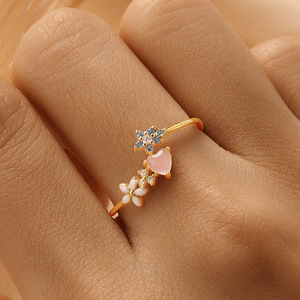 Bague ouverte en argent sterling S925, motif fleur d'amour, diamant, version coréenne, luxe léger, opale, niche haut de gamme, bague tendance - Product Image 6