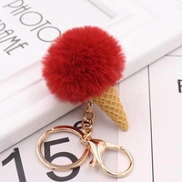 Nouveau et tendance : Pendentif porte-clés semi-artisanal en forme de cornet de glace avec pompon en fausse fourrure de lapin Rex de 5 cm – Vente en gros