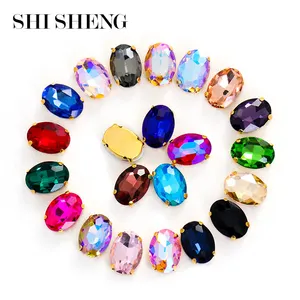 SHI SHENG Oval Shape Glass Crysta Sew on Rhinestones with Gold Claw for Jewelry Sewing Needlework Clothing Bags Trim Diy Crafts