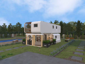 Casa inteligente controlada por IA de dos pisos, casa prefabricada de estructura de acero modular con fachada de vidrio, sistema climático automatizado - Product Image 6