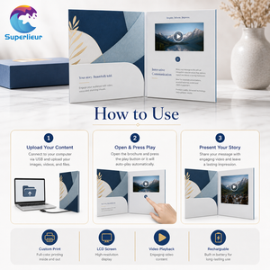 Superlieur – Lecteur de brochure <span class=keywords><strong>vidéo</strong></span> numérique personnalisé à couverture rigide avec écran LCD 7 pouces, carte de vœux publicitaire pour le marketing et la publicité - Product Image 6