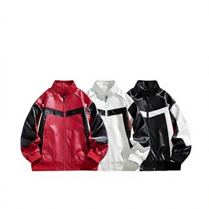Men's PU <b>Racer</b> <b>Jacket</b> Color Blocking Stand Collar Zipper Windproof Sporty Autumn Coat Regular Fit Coated Material - Product Image 2