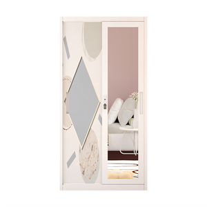 Armoire en acier imprimé à 4 portes, 2 miroirs et 2 tiroirs avec portes battantes durables - Product Image 5