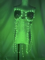 Haut court LED à franges et sequins, style halter, pour performance scénique adulte, haut court à sequins argentés, style cami, pour femme