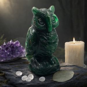 Sculpture d'hibou sculptée à la main dans une pierre d'aventurine vert foncé naturel - reiki/chakra/énergie curative/cristal - 4 pouces et 440 g (0,97 lb) - Product Image 3