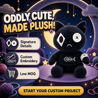 Peluche personnalisée Chat Noir Gothique avec yeux à boutons et broderie d'arêtes de poisson, faible MOQ