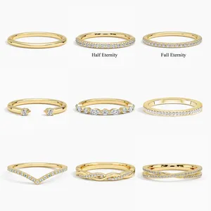 Abiding Custom Fine Jewelry Stackable 10K 9K 14K 18K Solid White Yellow Rose Gold Moissanite Dainty Wedding Ring Gold Band