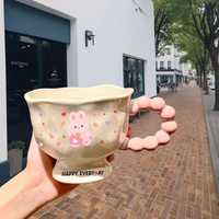 Tasse en céramique motif dessin animé chiot et lapin, très prisée, pour couples, idéale pour les anniversaires de filles