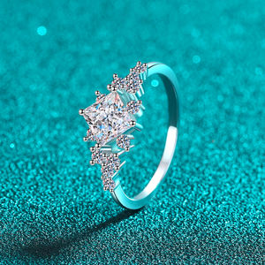 1ct cincin perak murni 925 silikon persegi penguji berlian 6.5mm warna D VVS Pass Moissan cincin berlian perhiasan kreatif - Product Image 3