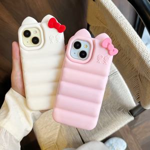 Funda de Silicona Suave con Diseño de Gatito 3D y Lazo para <span class=keywords><strong>Apple</strong></span> iPhone 13 14 15 16 17 Pro Max, Carcasa Protectora Antigolpes - Product Image 2