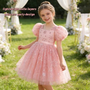 <span class=keywords><strong>Abito</strong></span> da ballo per bambina in raso tinta unita con paillettes, girocollo, casual, lunghezza al ginocchio, traspirante, primavera/estate, rosa, per la prima festa ODM - Product Image 1