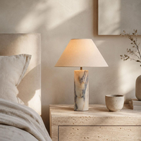 Lampe de table en marbre de style italien, abat-jour en tissu en forme de champignon, lampe de chevet minimaliste à LED pour salon, chambre, hôtel, bureau