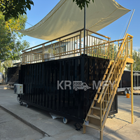 Moderne foodtruck, zeecontainer, geprefabriceerde mobiele strandbar, huizen, restaurant, keuken, koffieshop, café