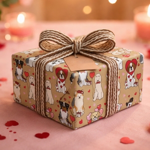Kraft Puppy Love Wrapping <b>Paper</b> <b>Roll</b> Brown Gift <b>Wrap</b> with Cute Dog Pattern Love Hearts - Product Image 2