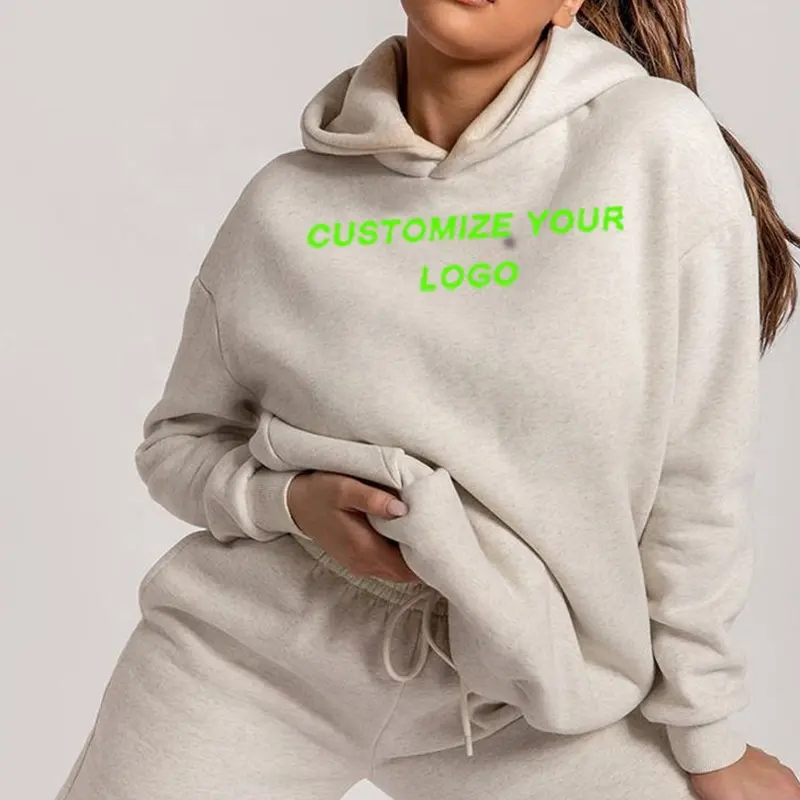 High Quality Women'S Clothing Winter 100% Cotton Women'S Heavyweight Embroidery Logo Loose Jumper 100% Cotton Sweatshirts Hoodie