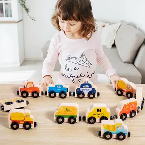 Montessori Educational Toy Cars 11pc Wooden Magnetic Train Track Set With Animal And Digital Car Designs For Toddlers