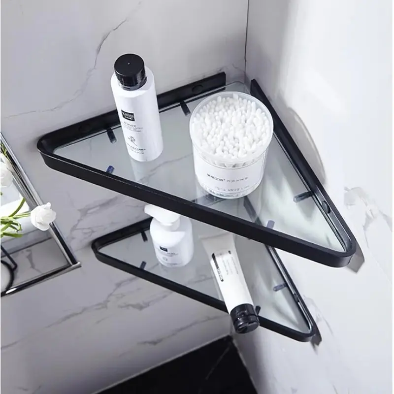 Hight Quality wall mounted glass corner shower shelf shampoo holder bathroom glass shower shelf