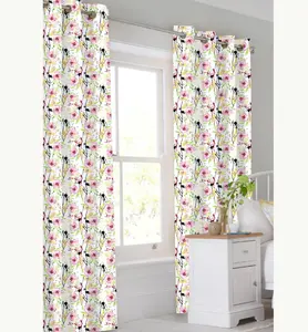 Colorful flower plant printed polyester full shade curtain fabric