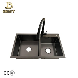 Offre Spéciale moderne fait à la main en acier inoxydable 304 évier de cuisine fabriqué au Vietnam bassin profond Double bol carré avec robinet à 3 trous - Product Image 2