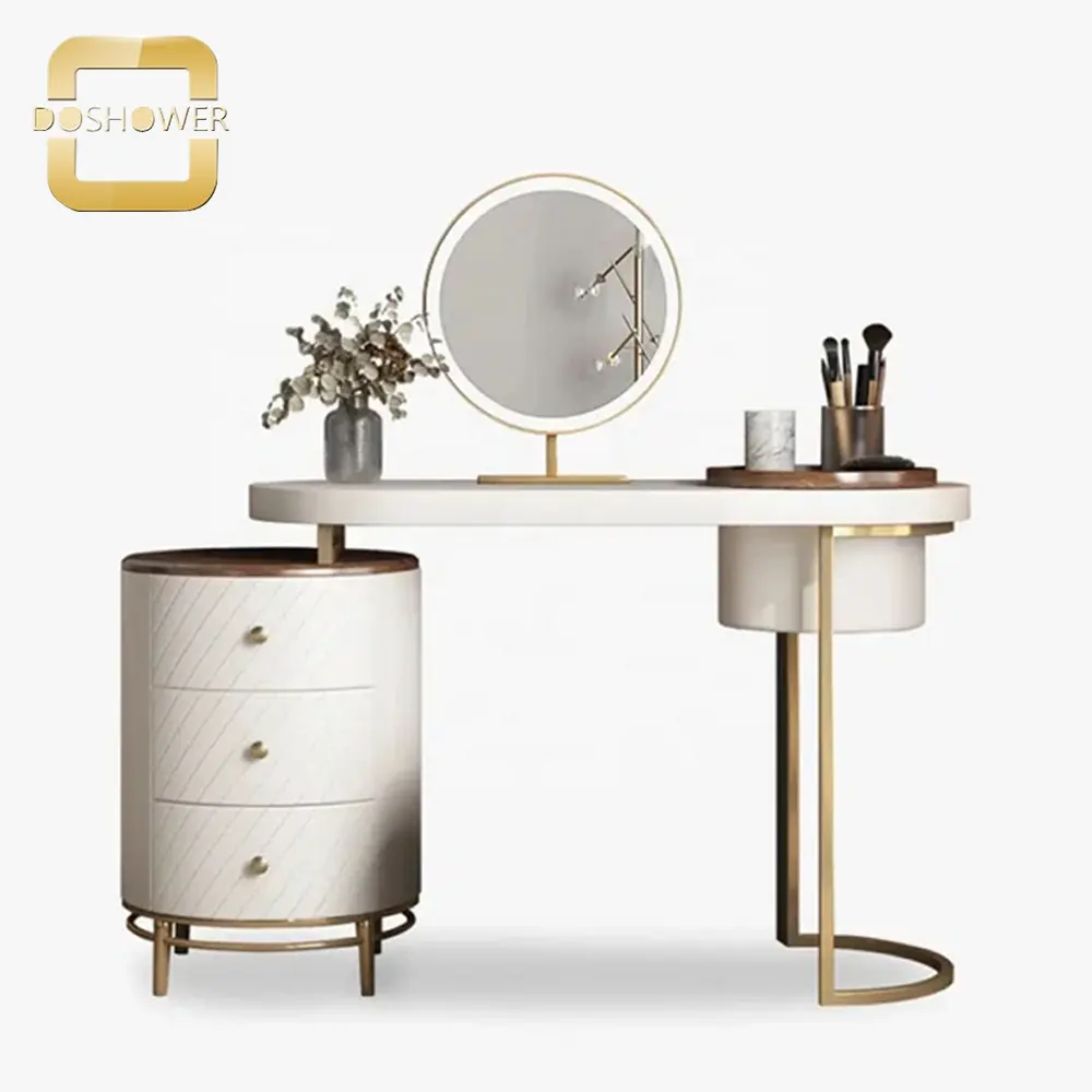 Nails desk spa beauty salon factory with dressing table customized size for makeup vanity table golden legs