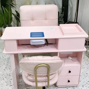 <b>Pink</b> Nail Tech Table Modern Manicure Desk Dust Collector Hole Luxury Client Chair Salon <b>Stool</b> Set Salon Furniture - Product Image 4