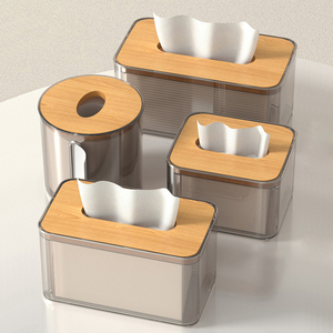 Caja de pañuelos de acrílico transparente, soporte de papel Facial, secador, dispensador de hojas con tapa de madera para lavadero, encimera de cocina - Product Image 3