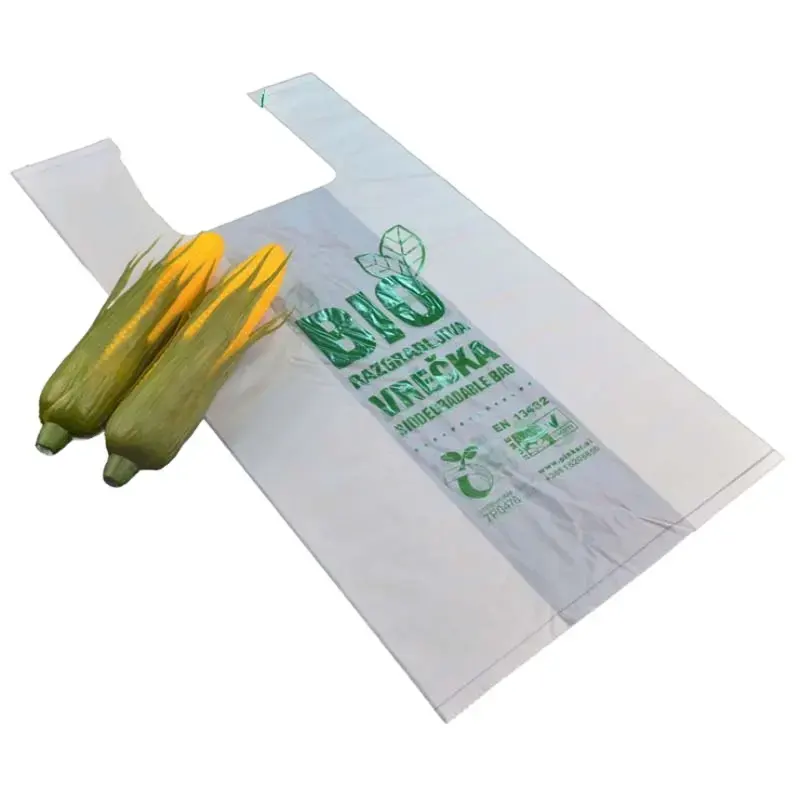100% 生分解性キャリーオップポーチスーパーマーケット食料品小売プラスチック無料パッキング生分解性プラバットショッピングバッグ