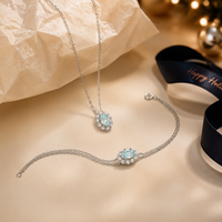 Ensemble collier et bracelet Halo ovale en moissanite bleu Paraiba, argent 925, bijoux fins pour femmes