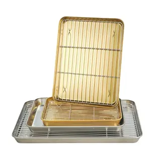 304 plateau de cuisson en acier inoxydable plaque plateau de barbecue avec support de refroidissement amovible ensemble plaque de cuisson <span class=keywords><strong>feuille</strong></span> four lave-vaisselle plat - Product Image 6