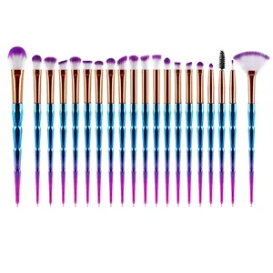 2024 High Quality Hot Selling Gradient Rainbow Color Beauty Brushes 20pcs Diamond Spiral Handle Makeup OEM Cosmetic Brush Set