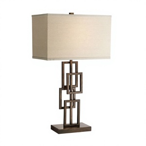 Modern Minimalist Metal LED Table <b>Lamp</b> with Beige Fabric Round Shade for Bedroom Decor - Product Image 1