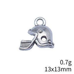 フットボールヘルメットチャーム 13x13mm アンティークシルバー亜鉛合金 フェイスマスク付き チームスポーツジュエリー製作用 - Product Image 3