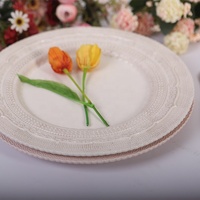 Ensemble de vaisselle ronde vintage cassable en vrac de 12 pouces beige floral dessert en céramique dîner côté thé assiette tasse logo personnalisé