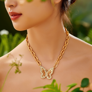 Gold Plated Stainless Steel Butterfly <b>Bracelet</b> With <b>Crystal</b> Accents Fashion Chain Link Jewelry - Product Image 3