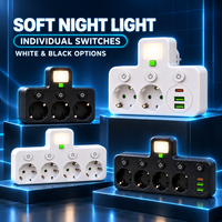 Adaptateur secteur multi-prises standard européen avec chargement USB, interrupteurs marche/arrêt individuels, courant nominal 10A, sans câble