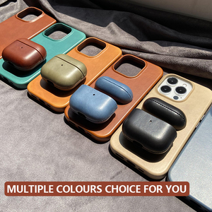 DL High Premium Retro Style Real Cowhide Capa superior Marrón Tapones para los oídos inalámbricos Estuche para auriculares Estuche de diseñador portátil para <span class=keywords><strong>Airpods</strong></span> - Product Image 6