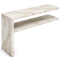 Table console en marbre Calacatta Gold avec double étagère, table d'appoint en pierre, meuble contemporain pour entrée et salon